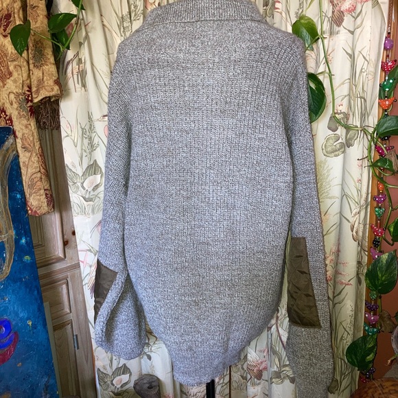 Vintage 80s LL Bean Men’s Elbow Patch Collared Wool Blend Sweater Large - Picture 6 of 10